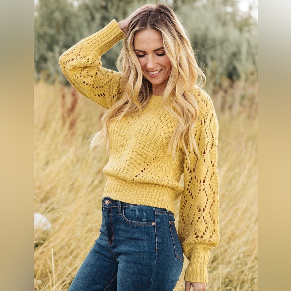 NWT 143 Story | Yellow Crochet Open Knit Sweater | XL